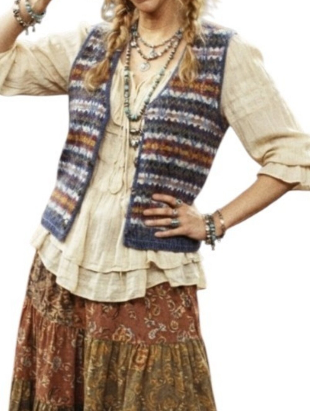 Eclectic Grandpa Fair Isle Knit Vest Boho Cottagecore Pastel V-Neck